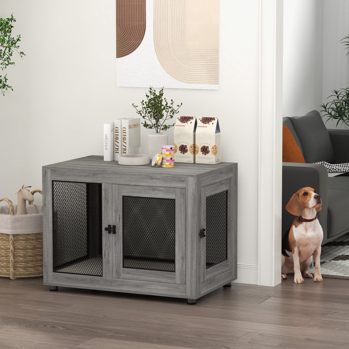 Hondenbench – Hondenkooi – Hondenhok – Puppybench – Hondenkrat – Stalen Frame – Waterbestendig Kussen – Verstelbare Pootjes – 94x60x71,5 cm