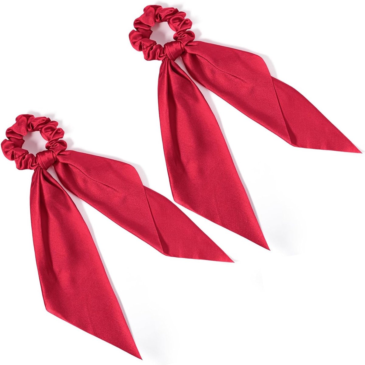 Set van 2 Scrunchies met Strik - Satijnen Haarbanden voor Dikke en Dunne Paardenstaarten - Haaraccessoires voor Vrouwen en Meisjes in Rood