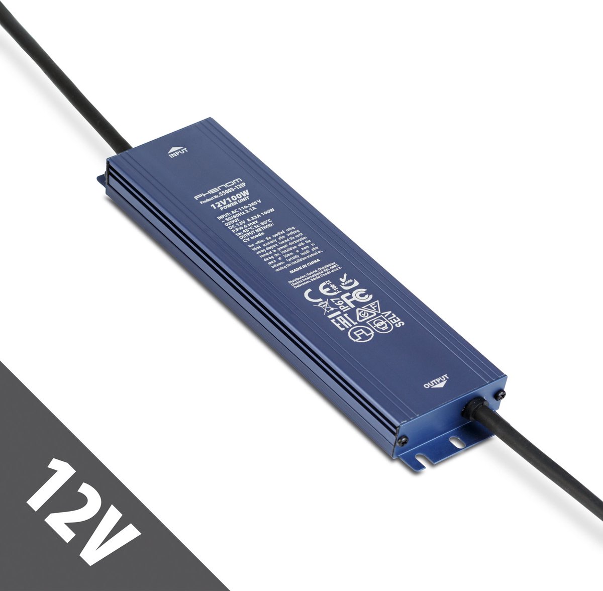 LED Voeding 12V 100W IP67 Waterdicht - Transformator 12V DC 8,3A - LED Driver Voor Buiten - Geschikt Voor LED Strip, Camera En Tuinverlichting [55003-12IP]