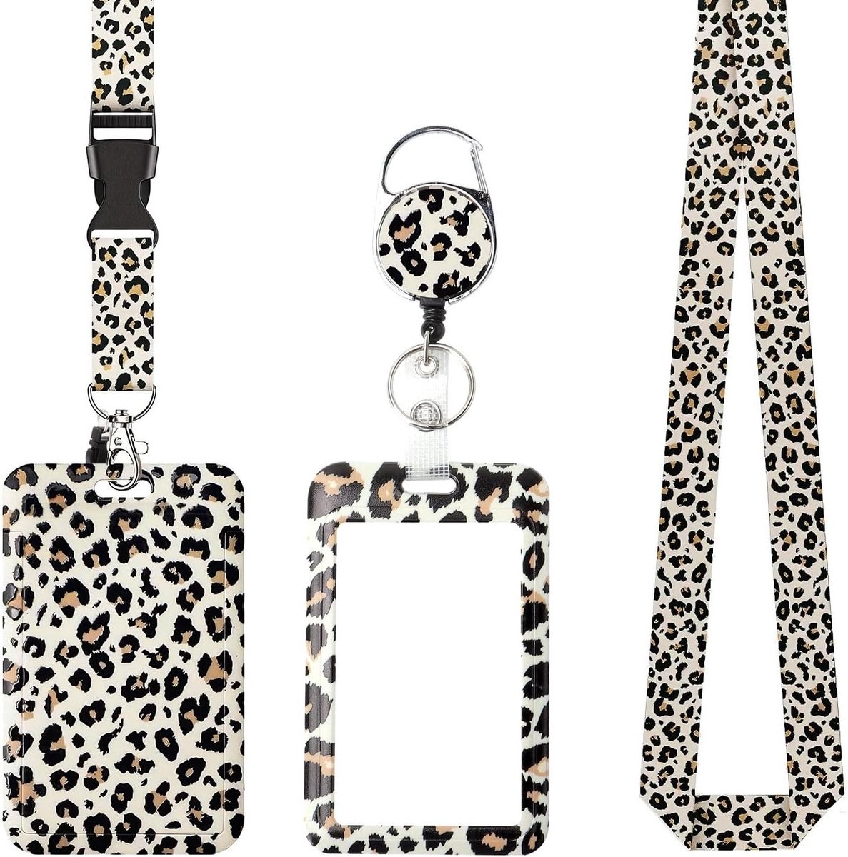 Stijlvolle ID Kaarthouder met Luipaardprint en Retractable Badge Reel voor Kantoor, Verpleegkundigen en Leraren - Bescherming voor Identiteitskaarten en Werkaccessoires
