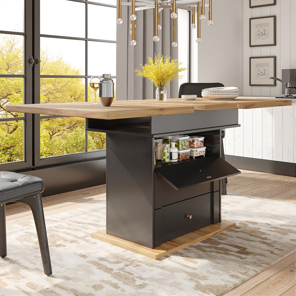 MODENUIT Eettafel - Uitschuifbaar Met Opbergruimte - Voor Keuken En Woonkamer - MDF - 110-