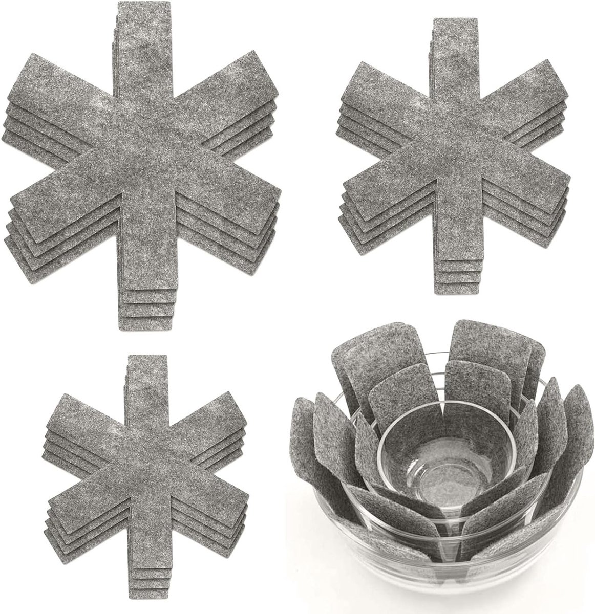 Set van 12 Vilt Potbeschermers, 38, 35, 26 cm, Warmtebestendige Bescherming, Antislip Separator en Onderzetters voor Pannen en Schalen in de Keuken