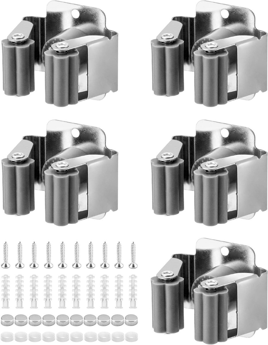 5-delige RVS Bezemhouder voor Tuin- en Keukenaccessoires - Muurbevestiging voor Badkamer, Kantoor en Garage