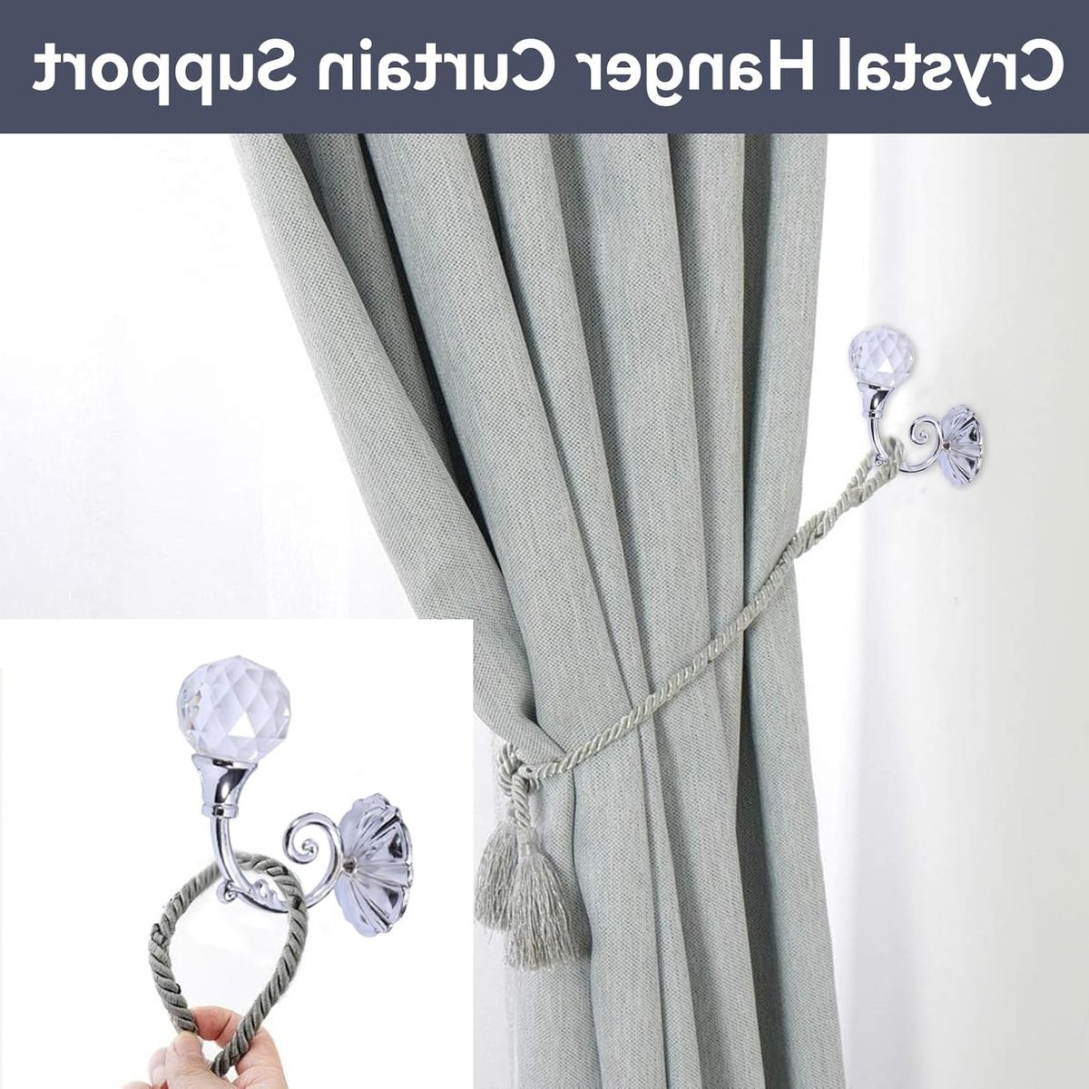 Stijlvolle metalen gordijnhouders met heldere kristallen bol, wandmontage, ideaal voor woningdecoratie en raamaccessoires