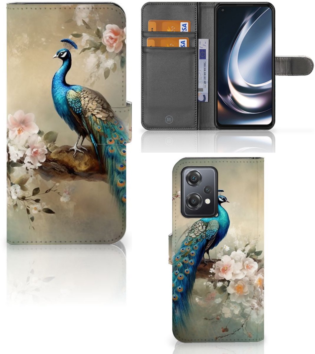Telefoonhoesje met Pasjes voor OnePlus Nord CE 2 Lite Vintage Pauwen