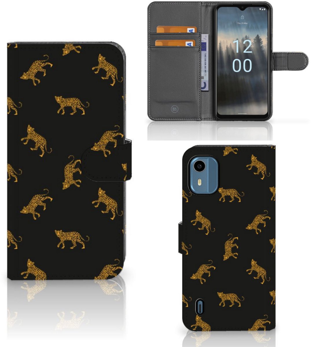 Telefoonhoesje met Pasjes voor Nokia C12 Leopards