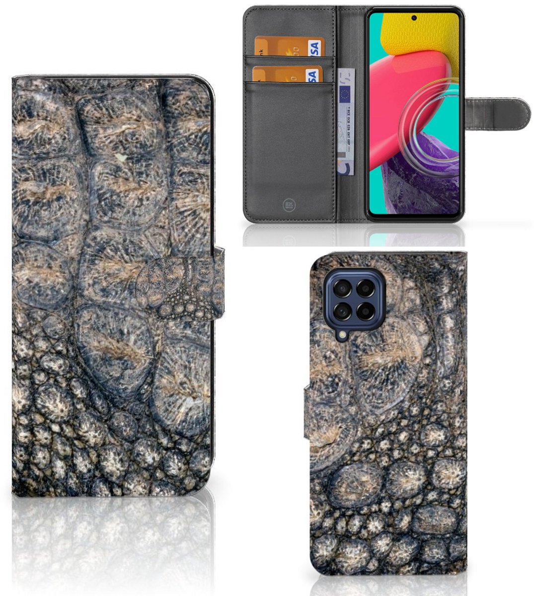 Samsung Galaxy M53 Telefoonhoesje met Pasjes Krokodillenprint
