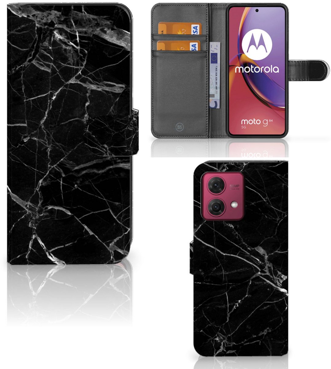 Motorola Moto G84 Bookcase Marmer Zwart - Origineel Cadeau Vader