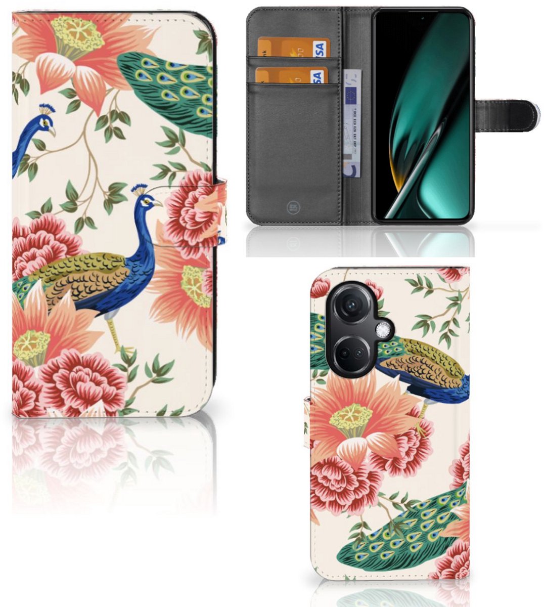 Telefoonhoesje met Pasjes voor OnePlus Nord CE 3 Pink Peacock