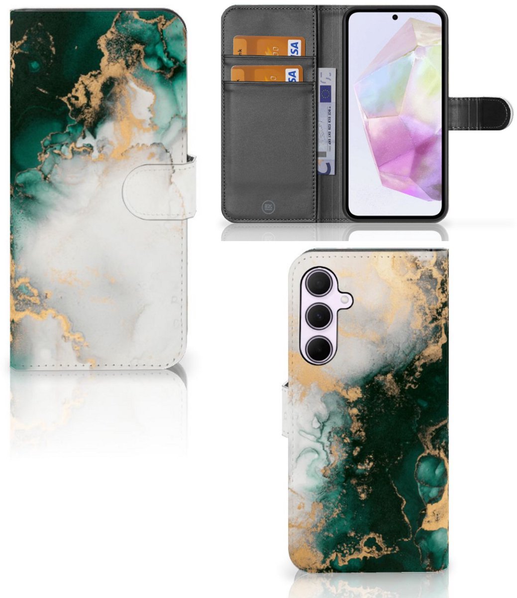 Bookcase voor Samsung Galaxy A35 Marmer Groen