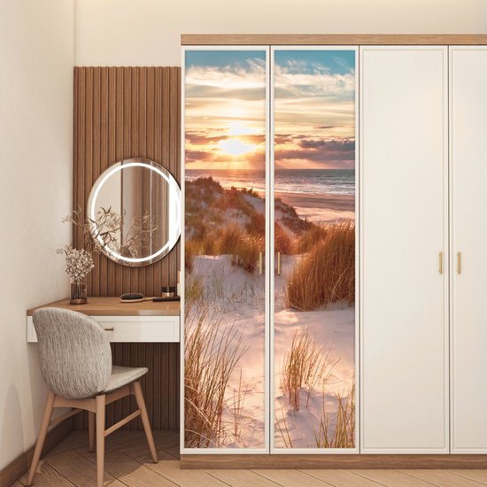 Sticker pour porte Dune - Plantes - Coucher de soleil - Plage - Mer - 85x215 cm - Affiche de porte