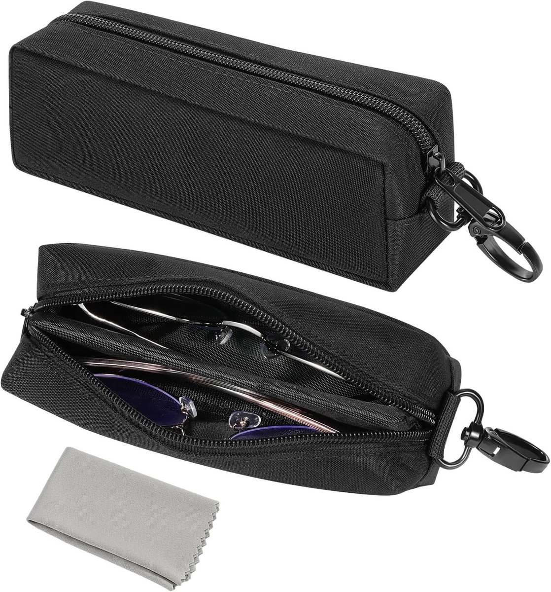 Dubbelen Bril Etui, Draagbare Organizer voor Zonnebrillen en Leesbrillen, Zachte Pouch voor Presbyopie en Myopie, Zwart en Handig voor Reizen