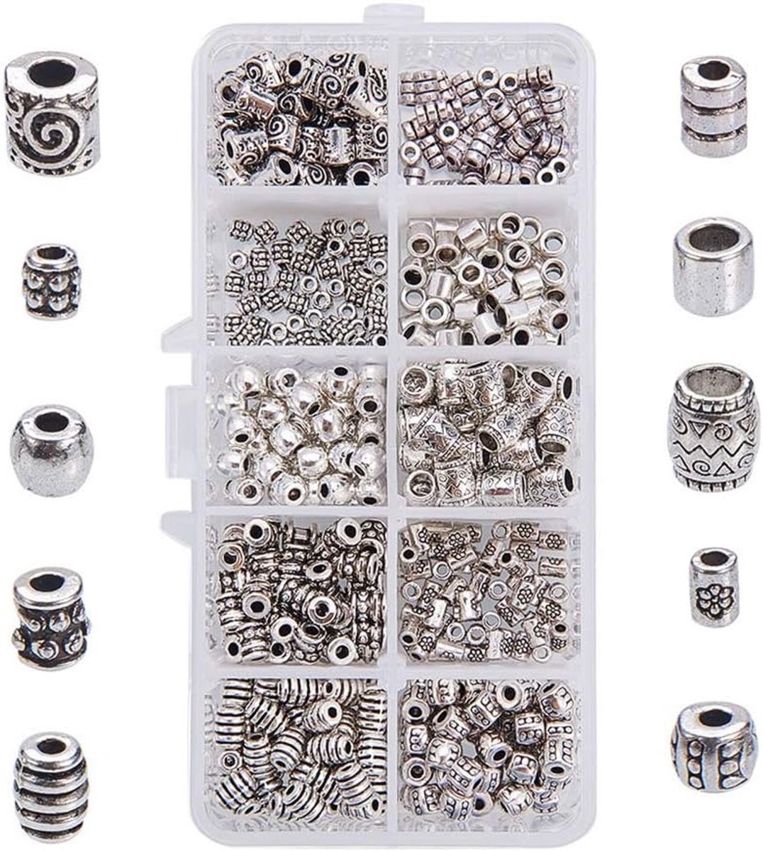500 stuks 10 vormen antiek zilveren Tibetaanse stijl legering kralen spacers voor armbanden, kettingen en sieraden maken