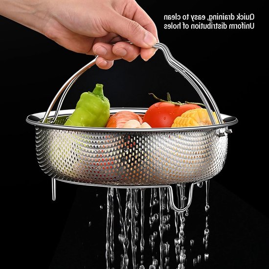 Steamer Basket with Folding Handle, Multifunctional Colander Steam Insert, 304 Stainless Steel Vegetarian Steamer - ShopVlot — afbeelding 2