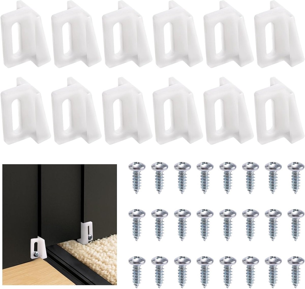 12 Stuks Sliding Door Guide, Plastic Gids voor Schuifdeuren met Schroeven, 2.8 cm Deurpost Montage
