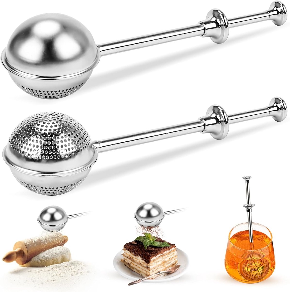 Set van 2 Theelepels en Theefilter voor Losse Thee - Telescopische Handgreep, Roestvrij Staal, Ideaal voor Thee, Kruidenscheiding en Keukenaccessoires