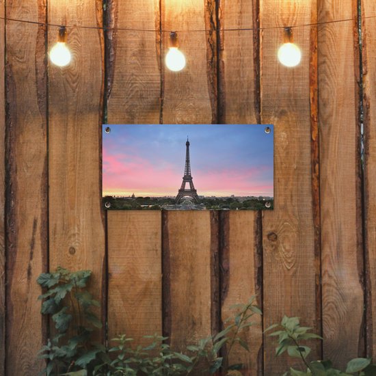 Affiche jardin Paris - Tour Eiffel - Soleil - 60x30 cm - Toile jardin - Affiche extérieure