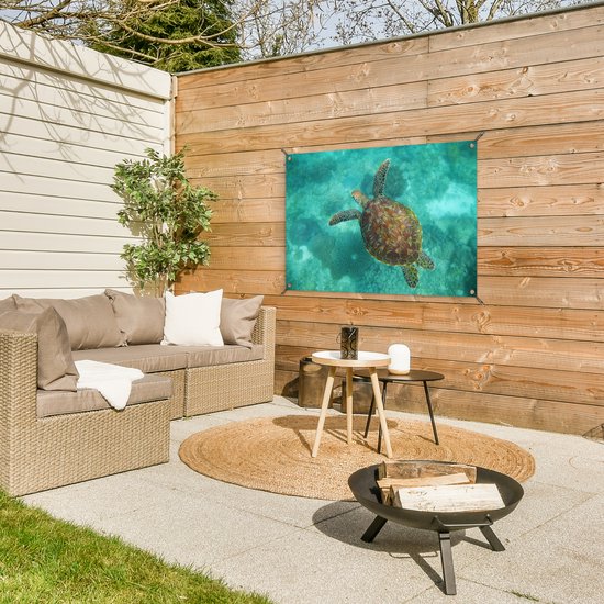 Affiche de jardin Tortue de mer au Reef d'Apo - 100x60 cm - Décoration murale Outdoor - Affiche de jardin - Toile de jardin - Affiche de clôture - Tableau de jardin