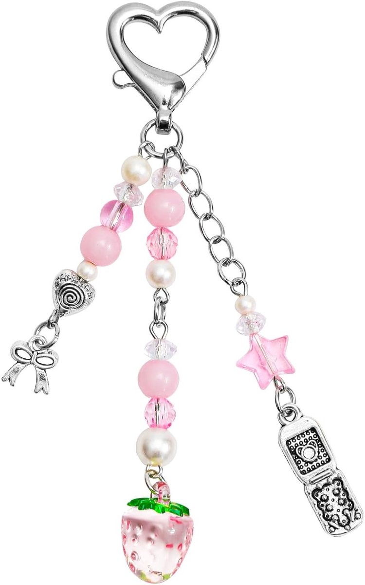 Trendy Sleutelhanger met Ster en Aardbei, Aesthetic Accessoire voor Vrouwen, Perfect voor Tassen en Portemonnees, Multikleur
