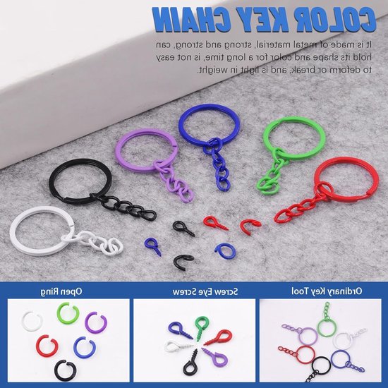 Complete set van 372 sleutelringetjes in 6 kleuren, inclusief 25mm en 8mm open jump rings en schroefogen voor knutselen en DIY-projecten — afbeelding 2