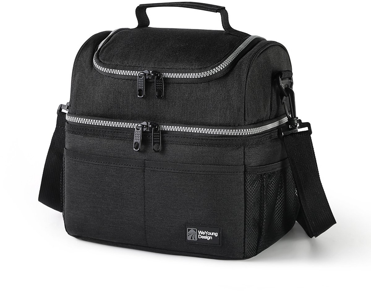 Lunchtas voor Dames & Heren - Geïsoleerde Grote Lunchbag voor Werk - Dubbellaags Lunchbox Maaltijdbereiding - Lekvrij Dual Vak Koeltas - Zacht Lunch Tote voor Jongens, Meisjes, School - Zwart - 16 Blikjes - 1 Stuk