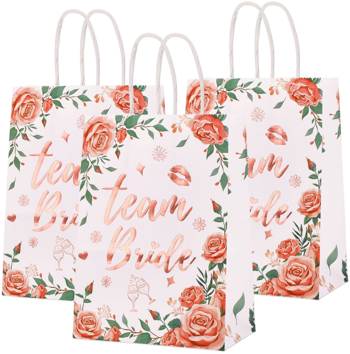 Allecto - Gadget voor vrijgezellenfeest - Team Bride-geschenkzakjes - Hoogwaardig kraftpapier - Roségouden handgrepen - Bruidsmeisjes tassen - Perf...