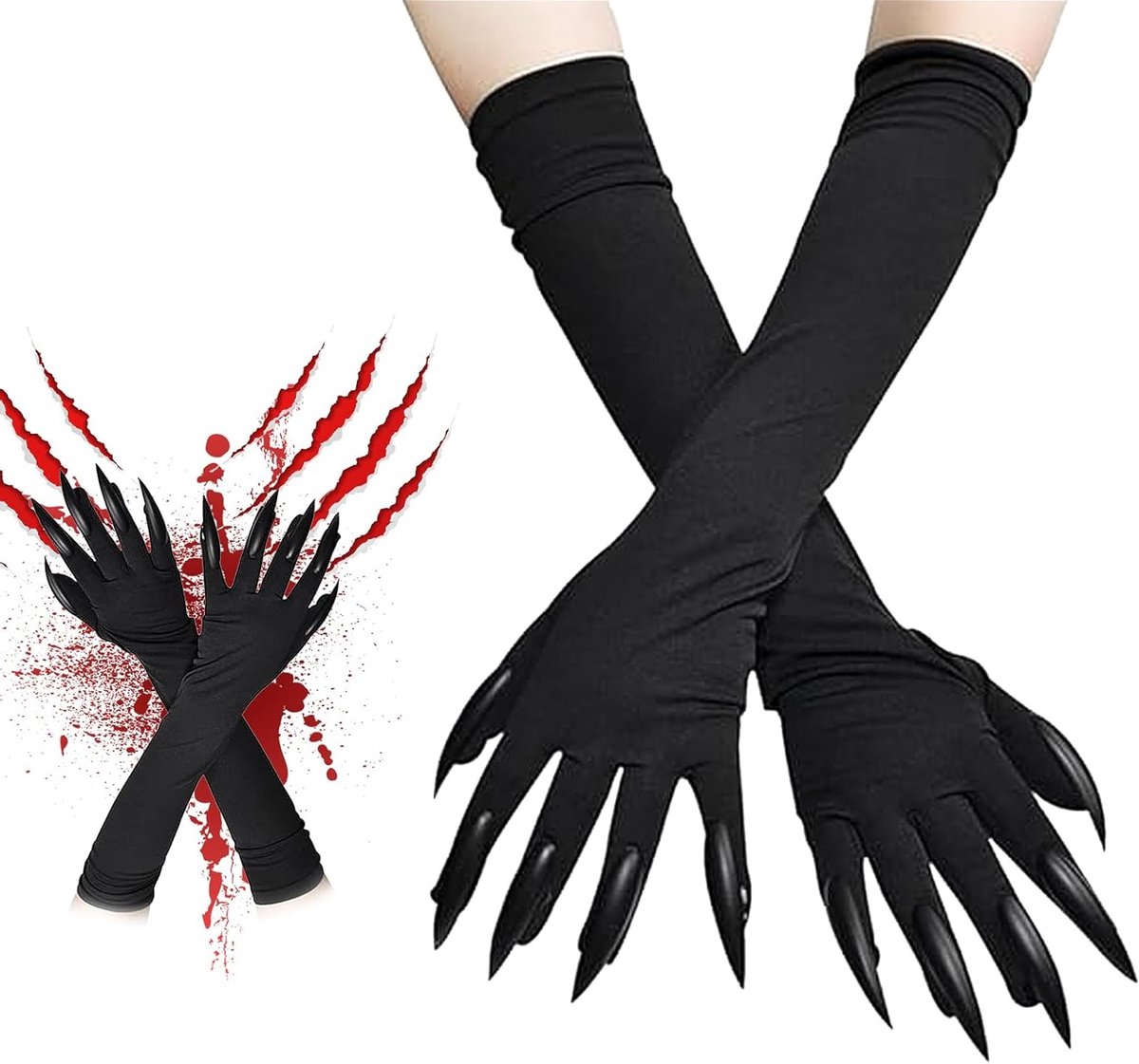 Griezelige klauwhandschoenen voor Halloween, lange vingernagels voor vampiers en wolven, perfecte accessoires voor kostuum en cosplay feestjes