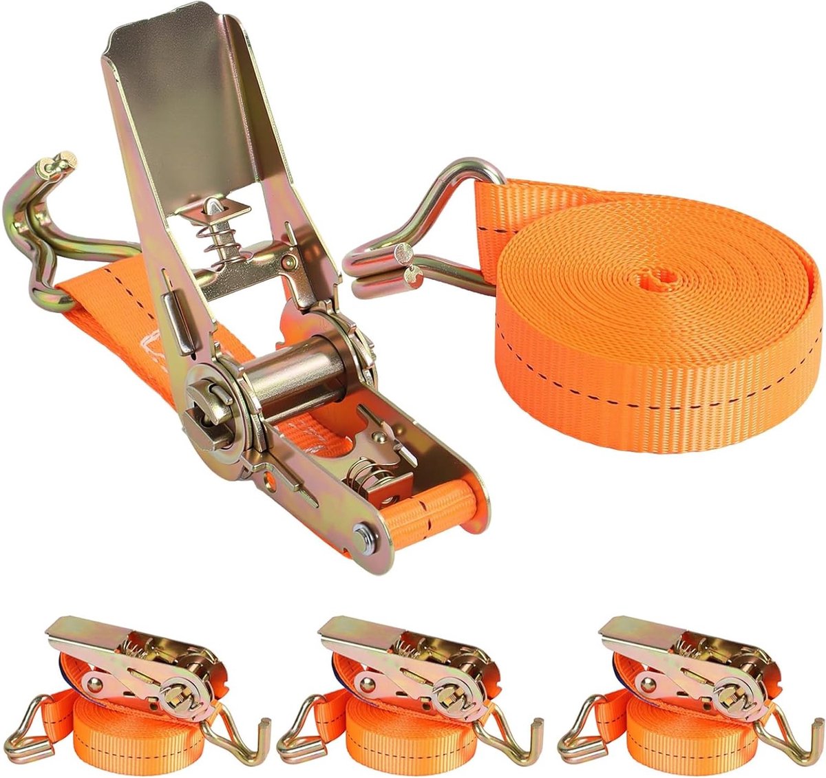 Spanbanden - Met ratel en haken - Voor materiaaltransport en autodakdragers - 4 stuks, 2,5 cm x 8 m