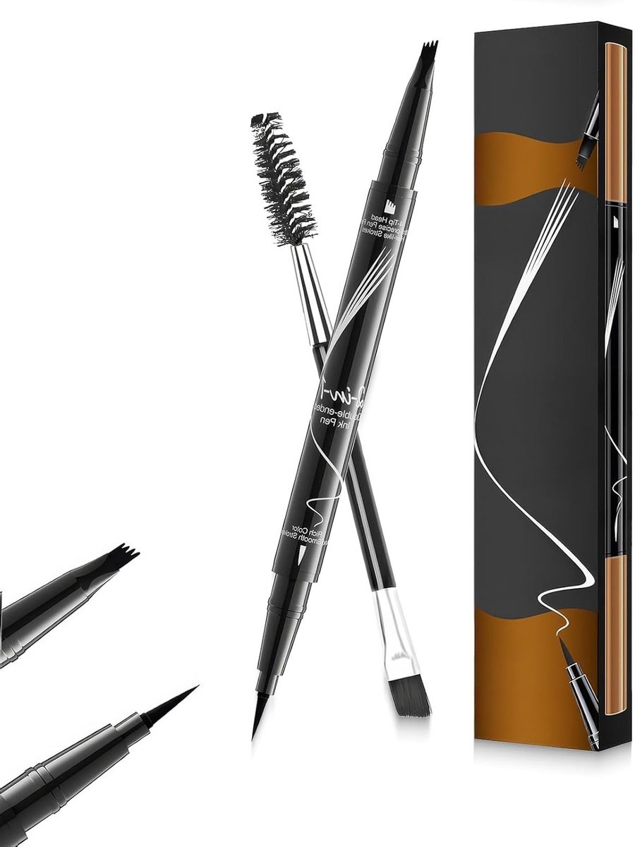 Waterproof wenkbrauwpen, zweetbestendig, 2-in-1 microblading tool voor perfecte wenkbrauwen, inclusief sjabloon en haartekening