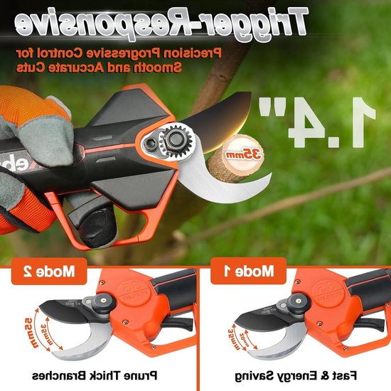Lichtgewicht Accu Snoeischaar voor Tuin met 35 mm Snijdikte, Professionele Telescopische Handgreep en 21 V 4000 mAh Accu voor Bomen en Heggen — afbeelding 2