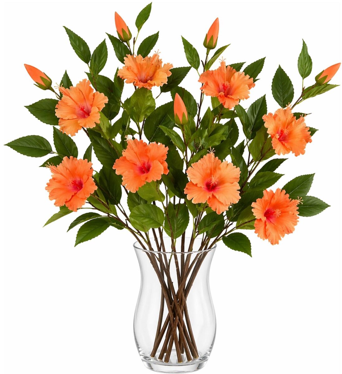 Mica Decorations Kunstbloem Hibiscus Floral - 6x - H74 cm - oranje - kunststof - stelen kunstbloemen - boeket - rozen bloemetjes