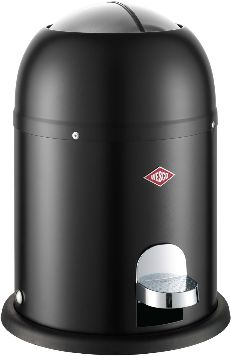 WESCO Mini Master cosmetica-emmer in de kleur matzwart, gepoedercoat staalplaat, inhoud 6 liter, kunststof binnenemmer, voetpedaal