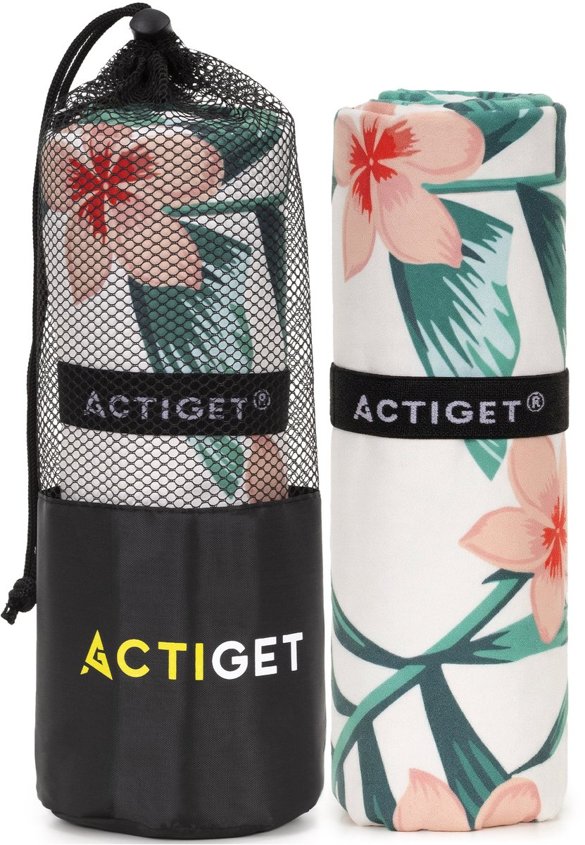 Actiget®Strandlaken | Badlaken | Strandhanddoek | Microvezel | 180 x 100 cm | Roze/Groen
