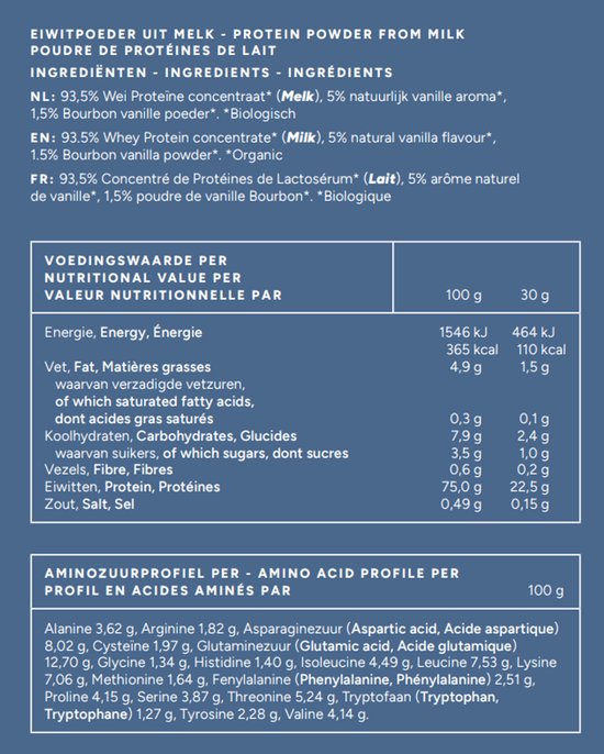 Mattisson - Biologische Wei Proteïne Poeder - 75% Eiwit - Vanille - Whey Protein - 450 Gram — afbeelding 3