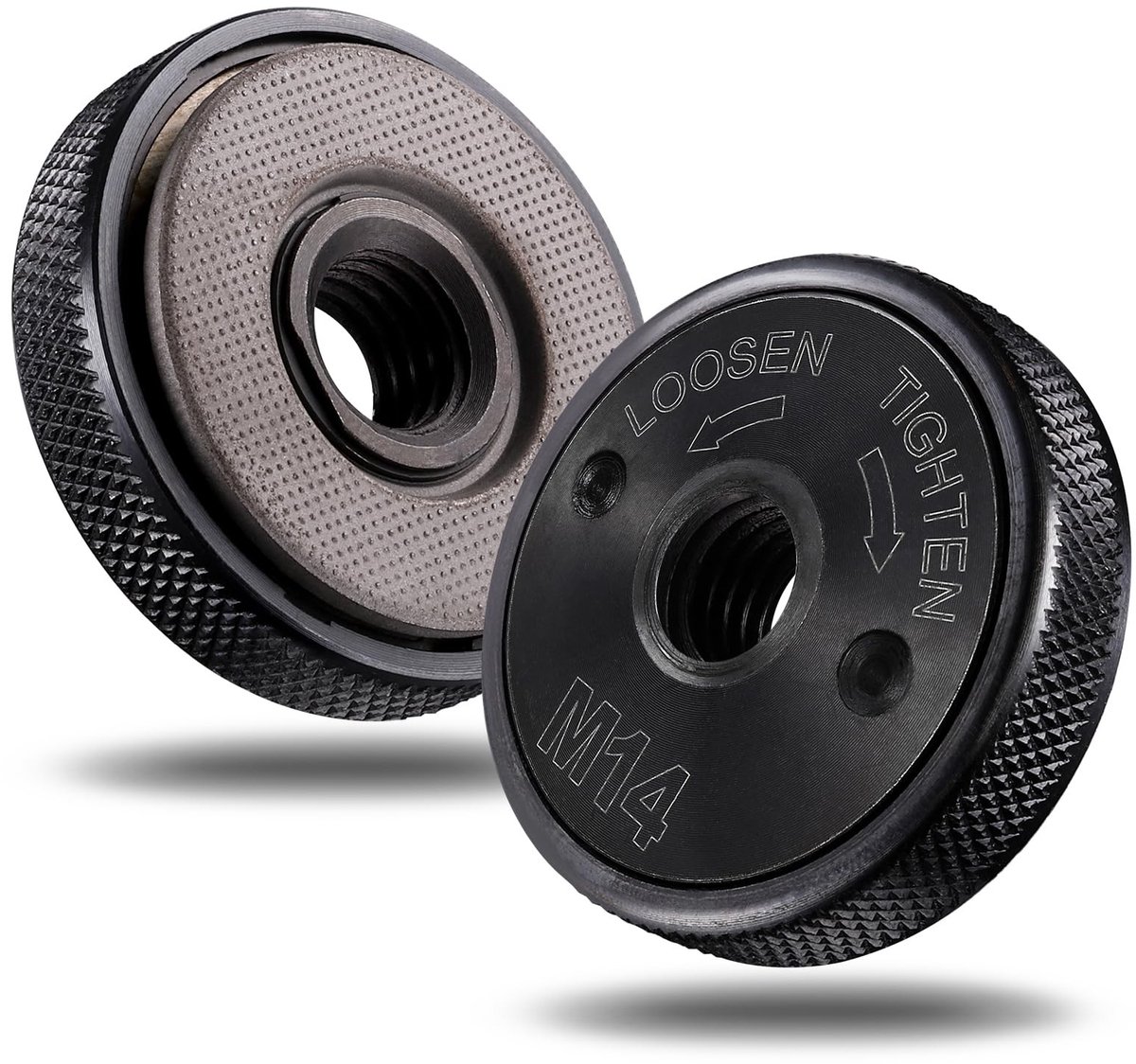 Allecto - Quick Release Moer - Stevige Koolstofstaal - Zwart - Universeel voor Slijpmachines - Geschikt voor Dewalt en Makita - 2 Stuks
