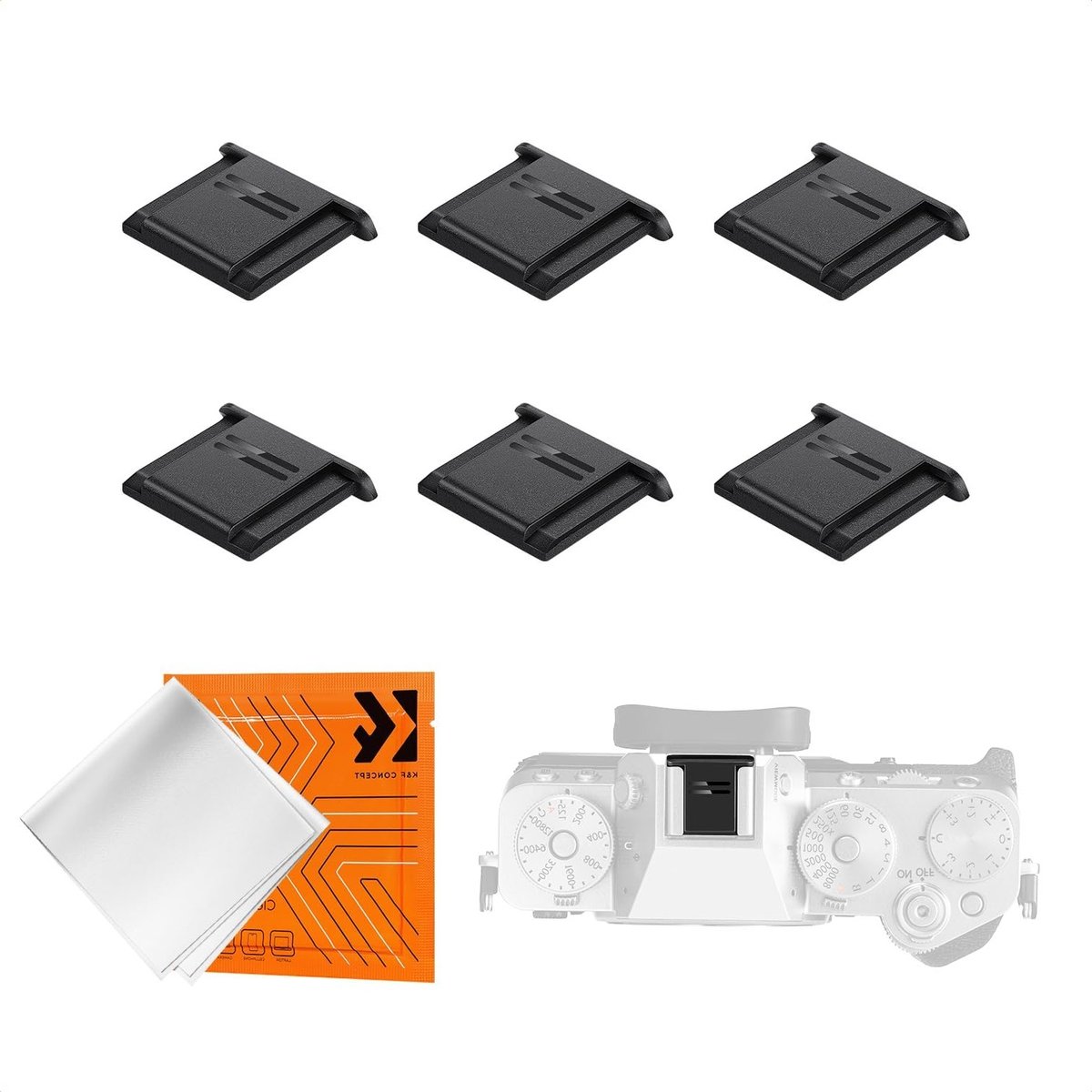 Set van 6 universele hot shoe covers en beschermcaps met schoonmaakdoek voor camera's