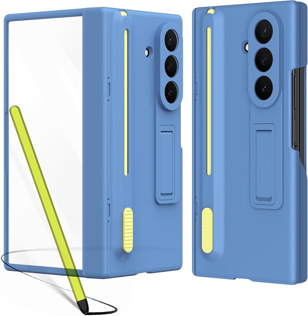 Galaxy Z TriFold Hoes met Pen en Houder, Scharnierbescherming, Stand en Screen Protector - Blauw, Bescherming, Duurzaam, Functioneel