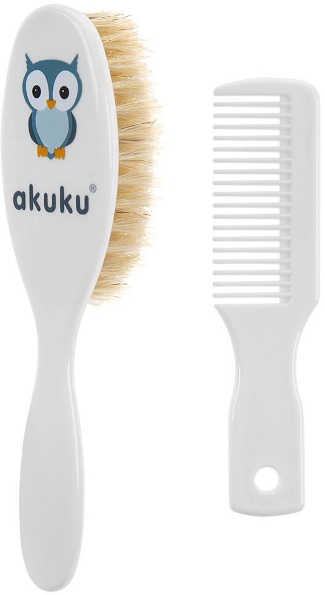 AKUKU babyborstel en kam met natuurlijk haar uil - Haarborstel — afbeelding 3