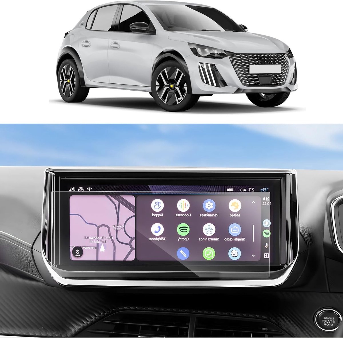 Screen Protector Set voor Peugeot 208 e-208 en 2008 e-2008 - 10 Inch GPS Navigatie PET Beschermfolie voor Scherm 2020-2022