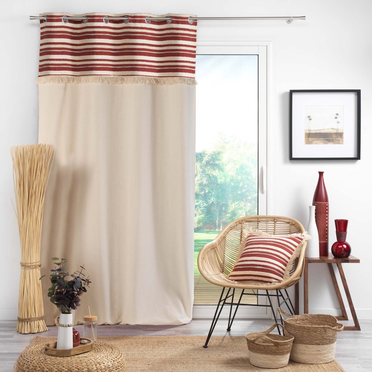 Decoratief tapijt, rond, 90 cm, jute, bedrukt, Silha, zwart