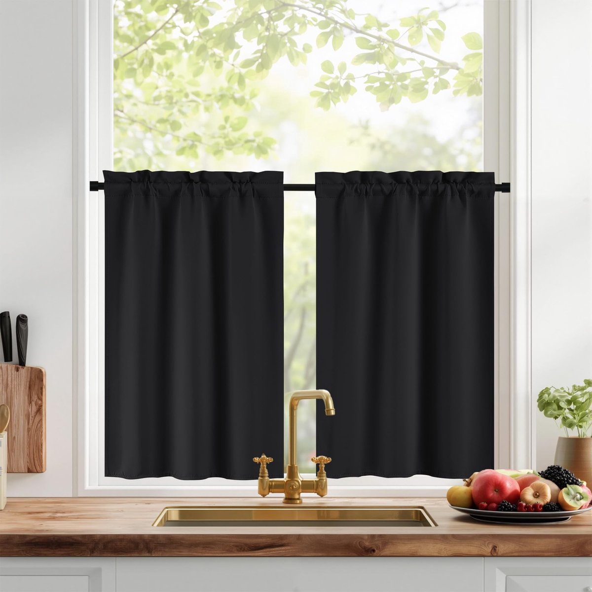 Dailygoody - Warmte-isolerende Gordijnen - Verduisterend - Korte Maat - Zwart - Geschikt voor Woonkamer en Slaapkamer - 60B x 60H cm