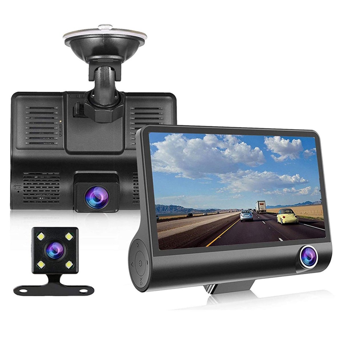 Allecto Dash Cam 1080P Groothoek 4 Inch Nachtzicht Bewegingsdetectie Auto Recorder Voor en Achter