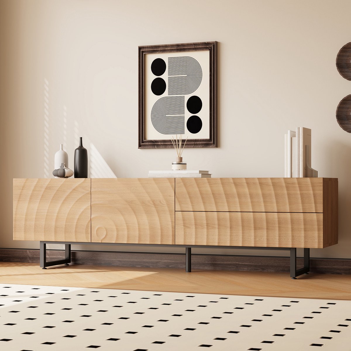 REDOM - Tv-Meubel - 3D Golvende Houtlook - Scandinavisch - Voor Woonkamer - Spaanplaat - N