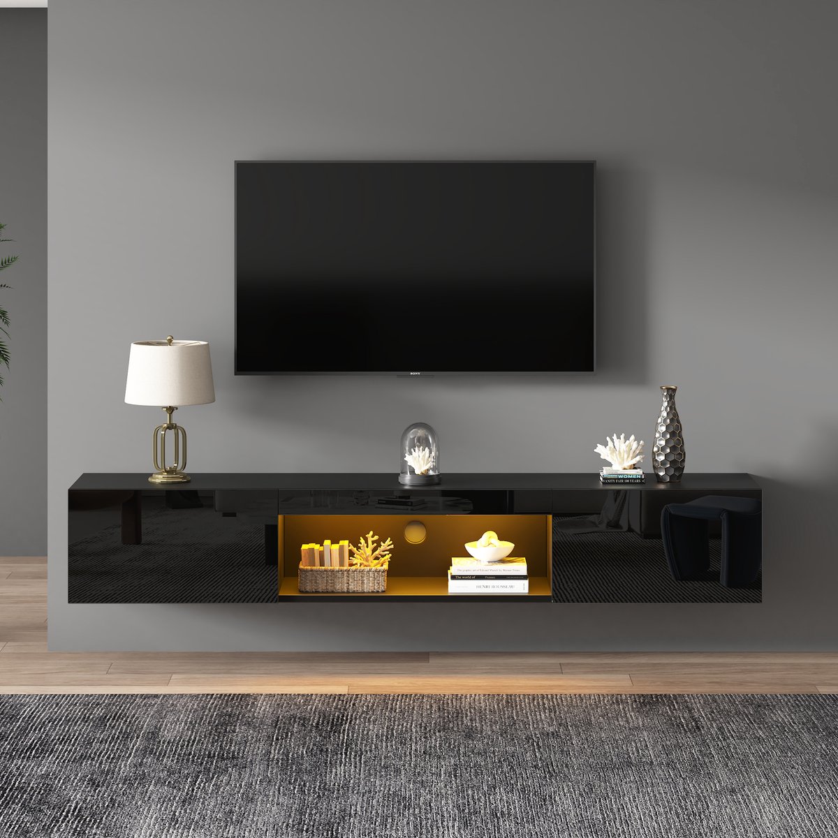 REDOM - Hangend Tv-Meubel - Ledverlichting En Kabelbeheer - Minimalistisch - Voor Woonkame