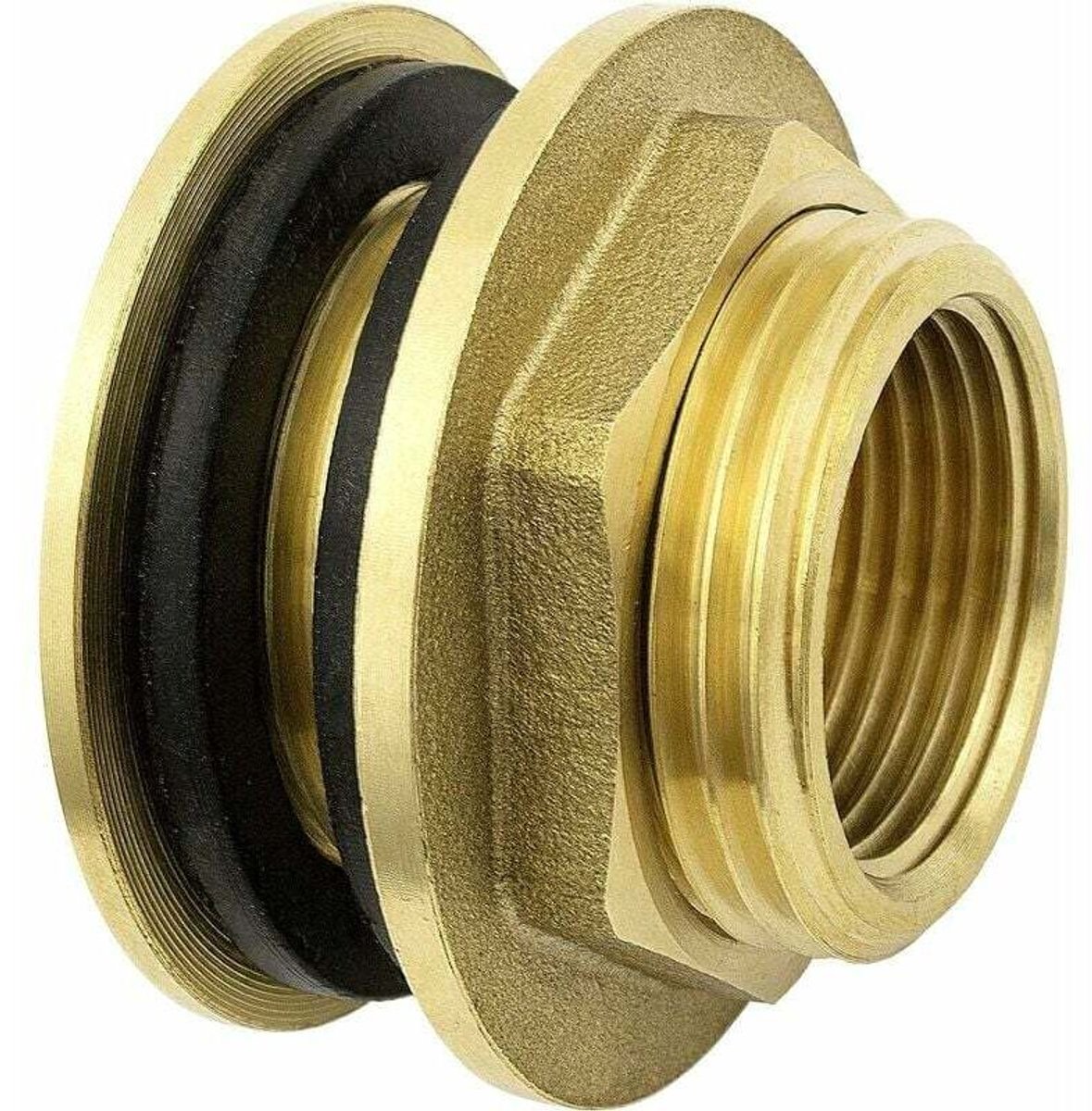 3/4" (20/27) messing/roestvrijstalen scheidingswandconnector met 2 rubberen afdichtingsringen, geschikt geschikt voor kranen, regenwateropvangsystemen en IBC-tanks.