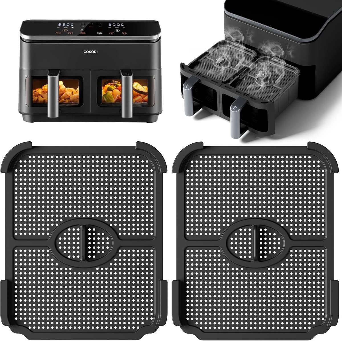 Dailygoody Silicone Splash Guard Air Fryer Accessoires Voor optimale luchtcirculatie 2 stuks Geschikt voor 8-in-1 Dual Zone Air Fryer XXL 8