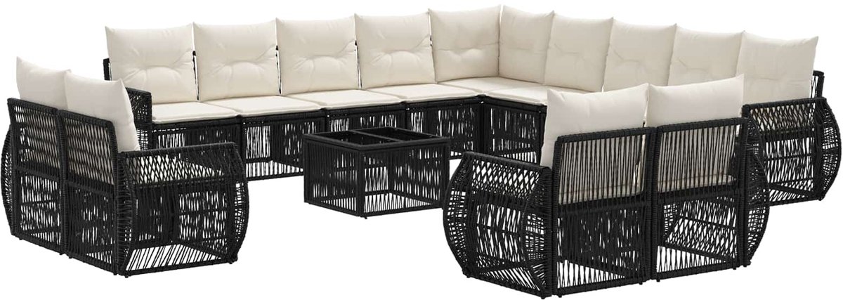 vidaXL - Tuinbank - Set - 14 - pcs - Zwart - en - Crème - Wit - poly - rattan