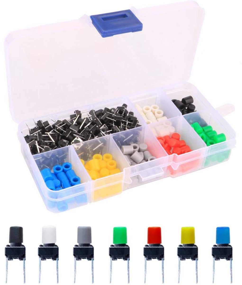 Dailygoody - Drukknopschakelaar - Tactiele schakelaars - 105pcs - 7 kleuren keycaps - Geschikt voor Arduino - Korte schakelaars