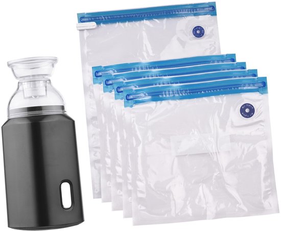 Allecto - Oplaadbare Elektrische Vacuumpomp - Compressiezakken - Ruimtebesparend voor Thuis en Reizen - Zwart - USB - Ideaal voor Reizen - 5 Stuks van Merkloos — afbeelding 3