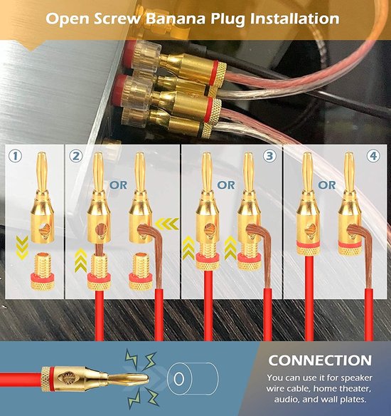 Dailygoody - Speaker Banana Plugs - 4mm - Veilig Verbinden - Home Cinema - Geluidskwaliteit - Eenvoudige Installatie - Geschikt voor luidsprekers - Mo — afbeelding 4